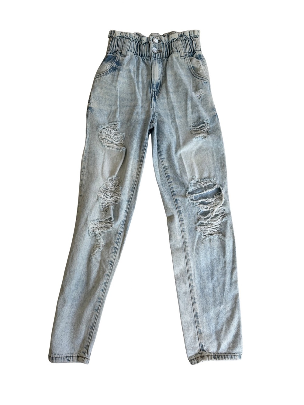 SO Light Wash Distressed Paperbag Waist Jeans